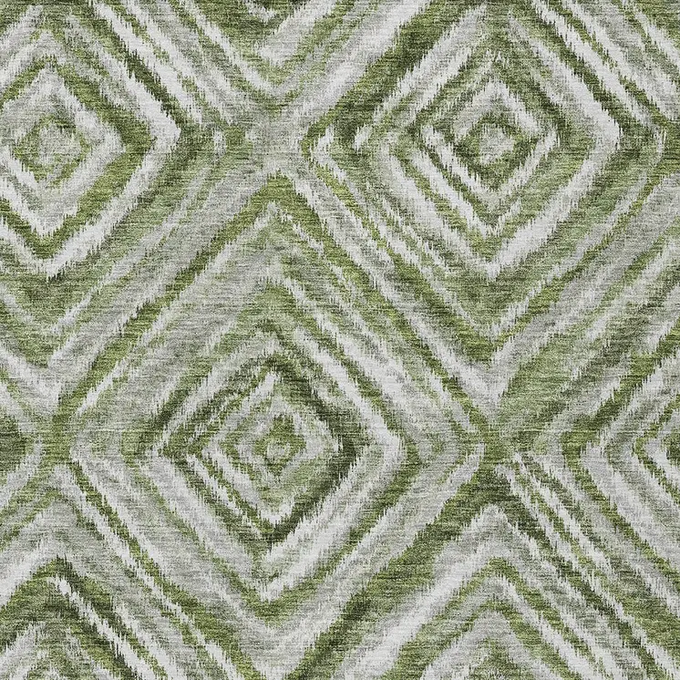 9' X 12' Artichoke Green And Sage Geometric Washable Indoor Outdoor Area Rug