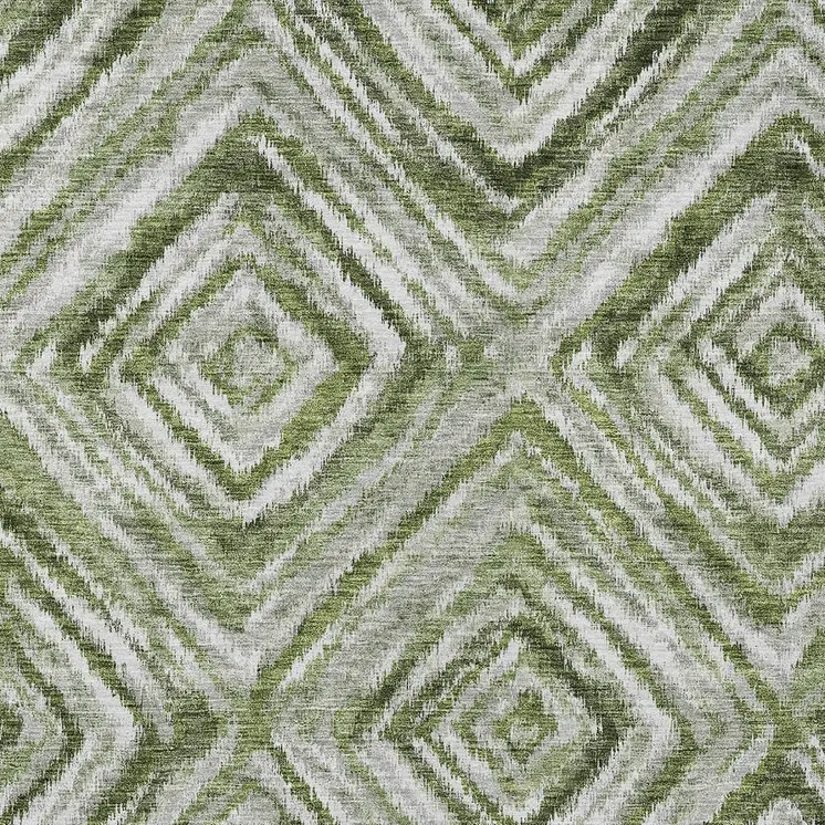 10' X 14' Artichoke Green And Sage Geometric Washable Indoor Outdoor Area Rug