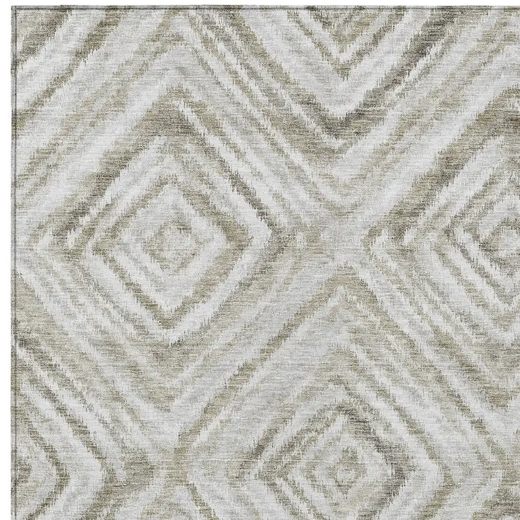 3' X 5' Beige Taupe And Ivory Geometric Washable Indoor Outdoor Area Rug