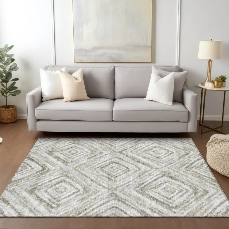 3' X 5' Beige Taupe And Ivory Geometric Washable Indoor Outdoor Area Rug
