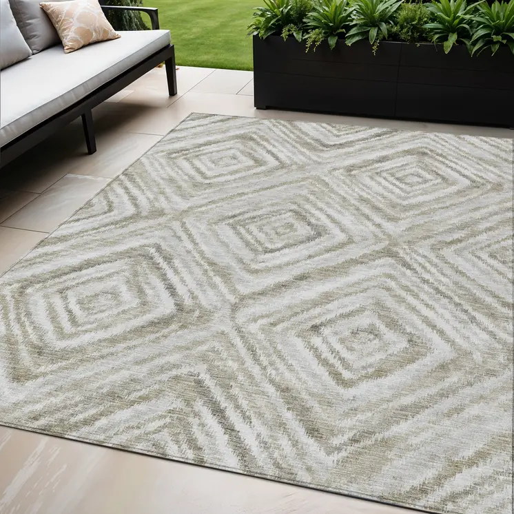 5' X 8' Beige Taupe And Ivory Geometric Washable Indoor Outdoor Area Rug