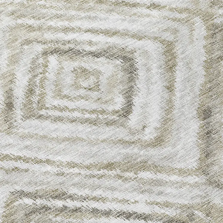 8' Beige Taupe And Ivory Round Geometric Washable Indoor Outdoor Area Rug