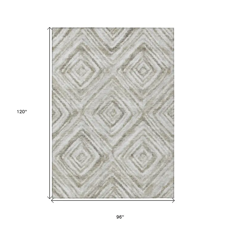 8' X 10' Beige Taupe And Ivory Geometric Washable Indoor Outdoor Area Rug