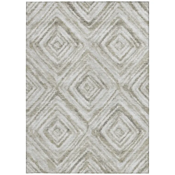 9' X 12' Beige Taupe And Ivory Geometric Washable Indoor Outdoor Area Rug