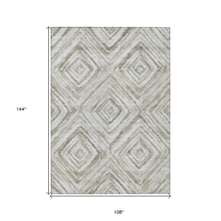 9' X 12' Beige Taupe And Ivory Geometric Washable Indoor Outdoor Area Rug