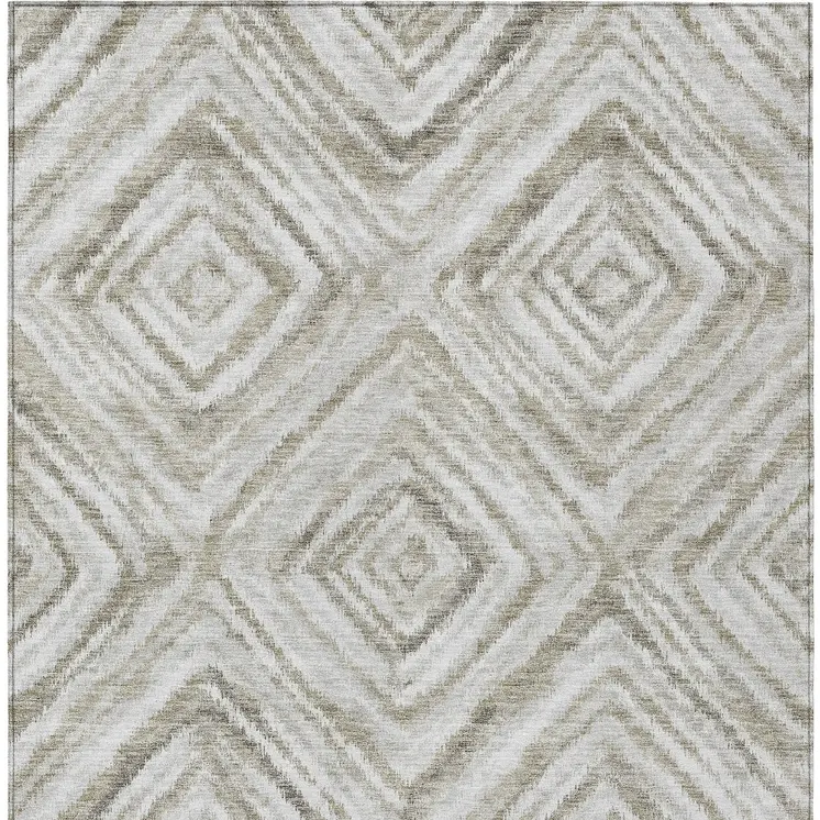 9' X 12' Beige Taupe And Ivory Geometric Washable Indoor Outdoor Area Rug