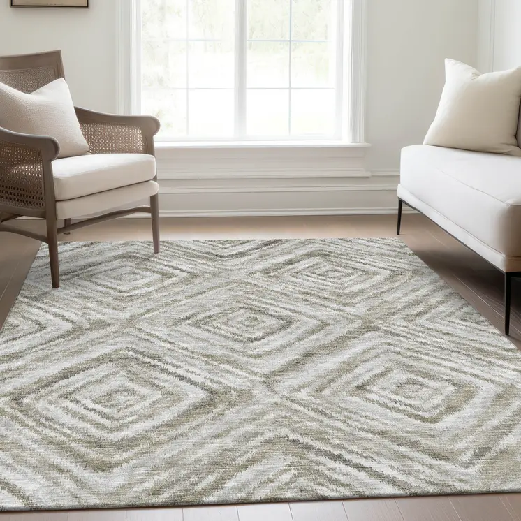 9' X 12' Beige Taupe And Ivory Geometric Washable Indoor Outdoor Area Rug