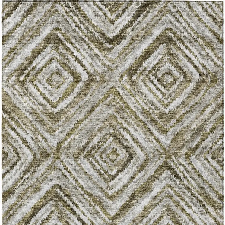 3' X 5' Brown Beige And Ivory Geometric Washable Indoor Outdoor Area Rug