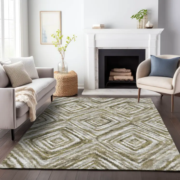 3' X 5' Brown Beige And Ivory Geometric Washable Indoor Outdoor Area Rug