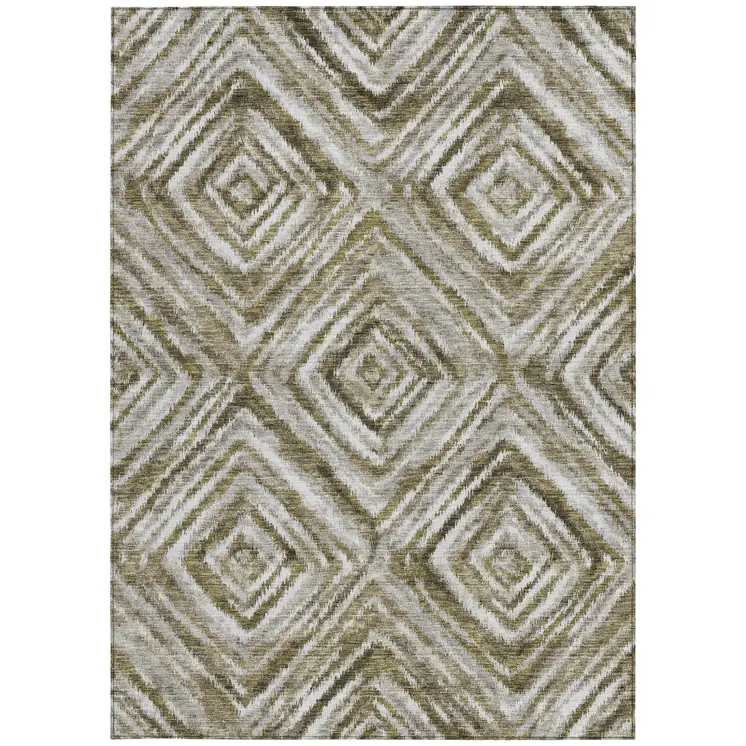 5' X 8' Brown Beige And Ivory Geometric Washable Indoor Outdoor Area Rug