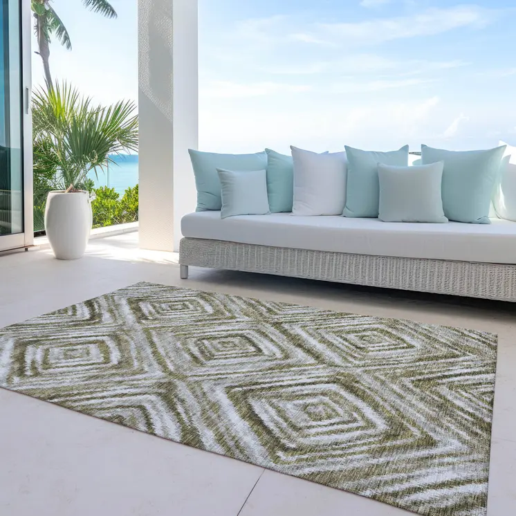 10' X 14' Brown Beige And Ivory Geometric Washable Indoor Outdoor Area Rug