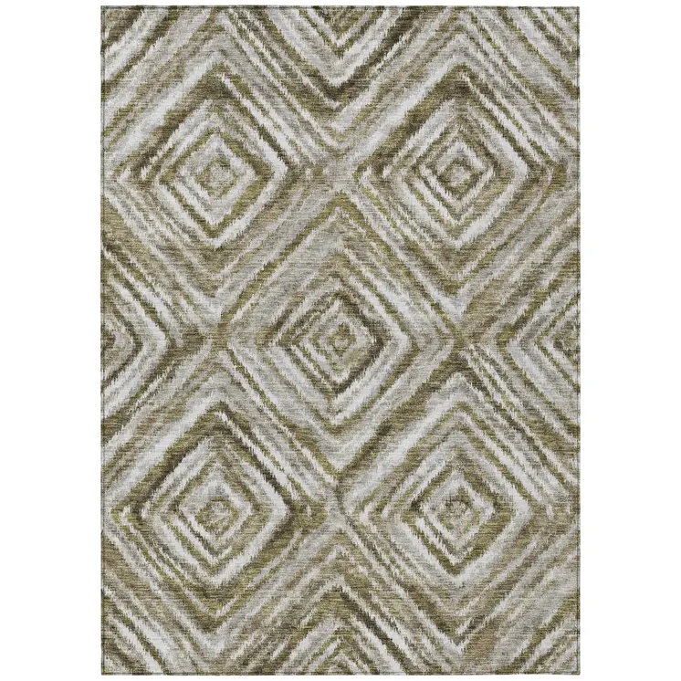 10' X 14' Brown Beige And Ivory Geometric Washable Indoor Outdoor Area Rug