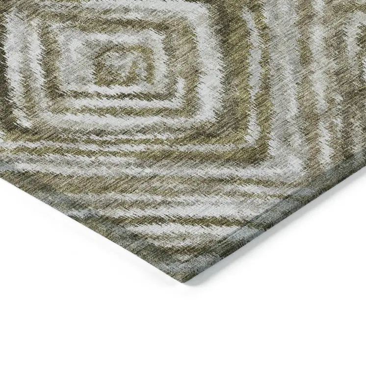 10' X 14' Brown Beige And Ivory Geometric Washable Indoor Outdoor Area Rug