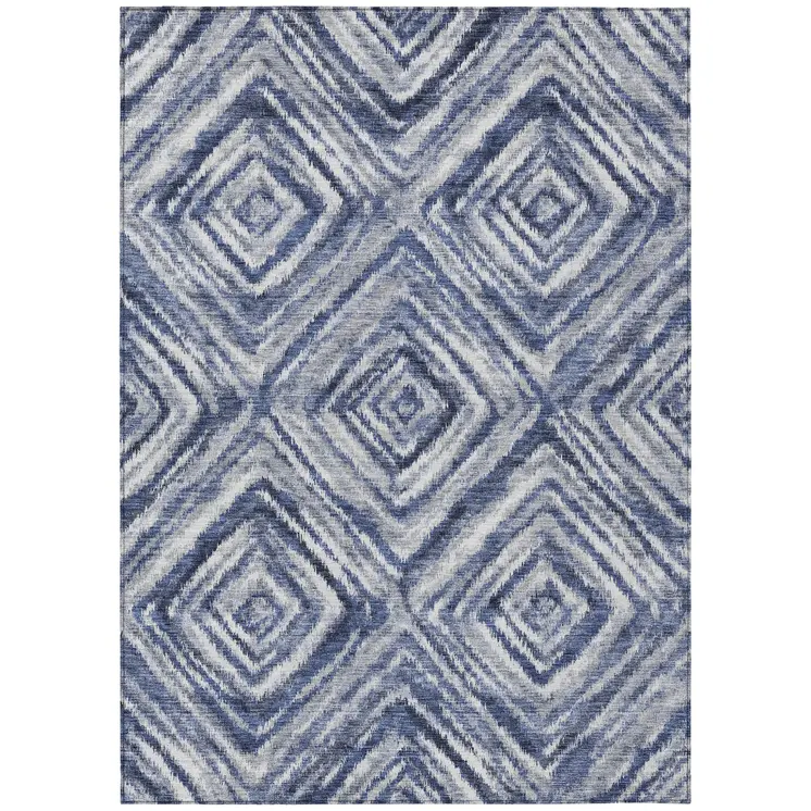 3' X 5' Navy Blue And Sky Blue Geometric Washable Indoor Outdoor Area Rug