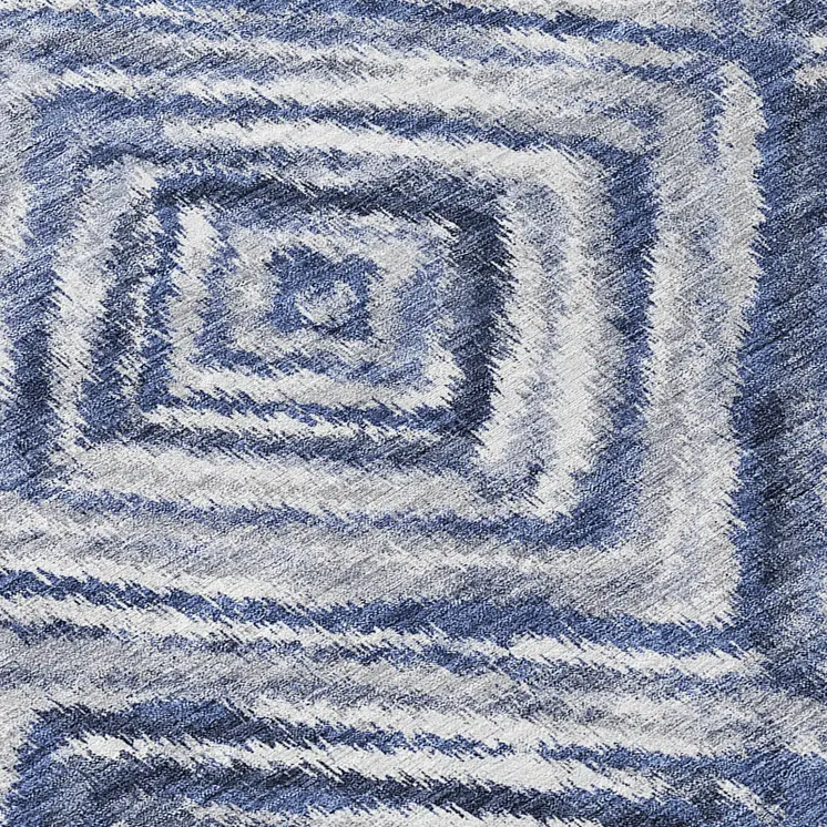 8' Navy Blue And Sky Blue Round Geometric Washable Indoor Outdoor Area Rug