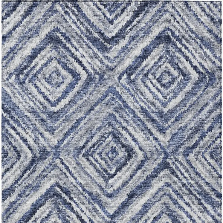 9' X 12' Navy Blue And Sky Blue Geometric Washable Indoor Outdoor Area Rug