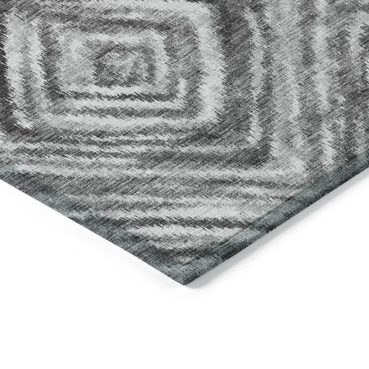 3' X 5' Gray Silver And Ivory Geometric Washable Indoor Outdoor Area Rug