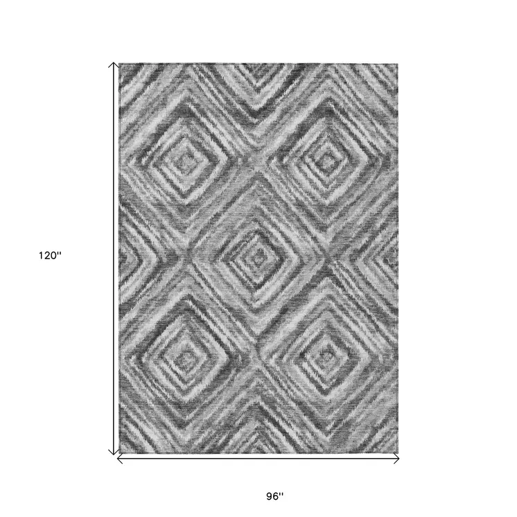 8' X 10' Gray Silver And Ivory Geometric Washable Indoor Outdoor Area Rug