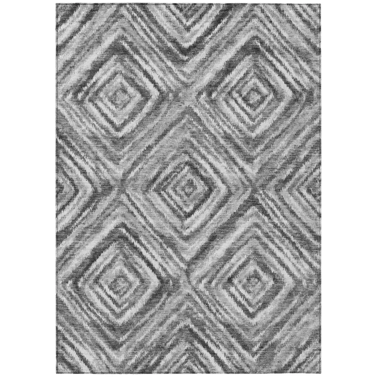 10' X 14' Gray Silver And Ivory Geometric Washable Indoor Outdoor Area Rug