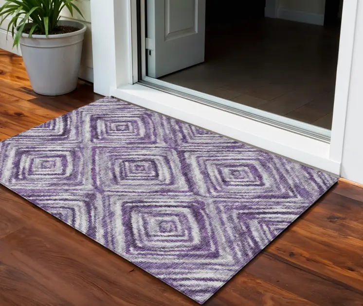 3' X 5' Purple Lavender And Gray Geometric Washable Indoor Outdoor Area Rug