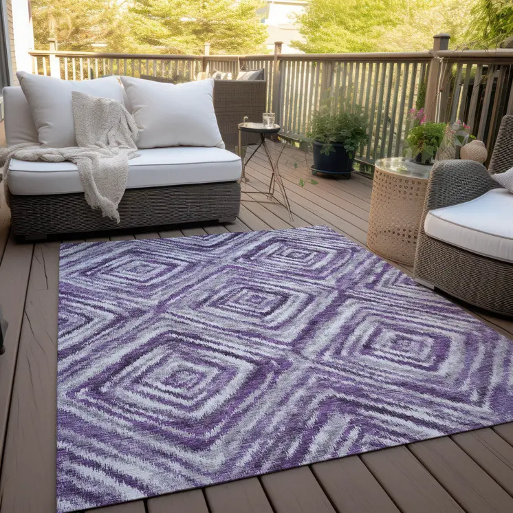 3' X 5' Purple Lavender And Gray Geometric Washable Indoor Outdoor Area Rug