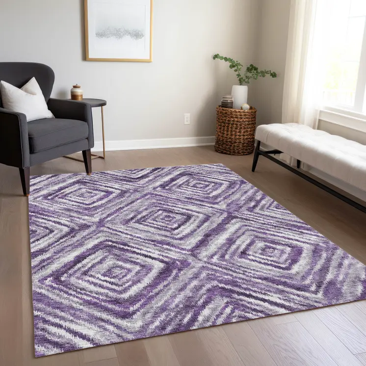 3' X 5' Purple Lavender And Gray Geometric Washable Indoor Outdoor Area Rug