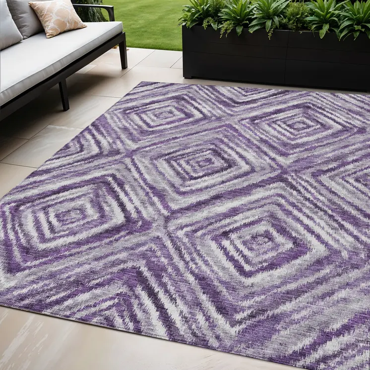 5' X 8' Purple Lavender And Gray Geometric Washable Indoor Outdoor Area Rug