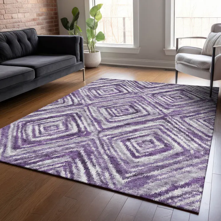 9' X 12' Purple Lavender And Gray Geometric Washable Indoor Outdoor Area Rug