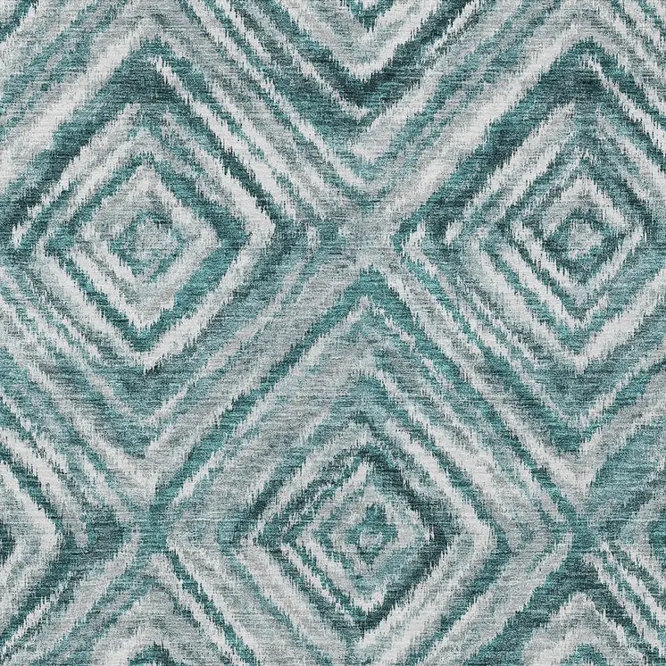 5' X 8' Teal Blue Aqua And Gray Geometric Washable Indoor Outdoor Area Rug