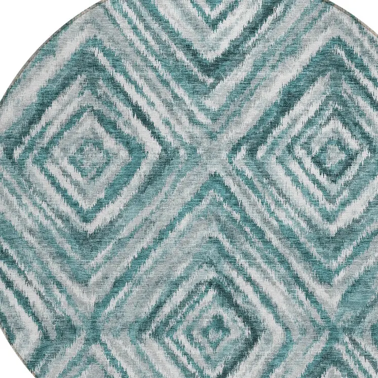 8' Teal Blue Aqua And Gray Round Geometric Washable Indoor Outdoor Area Rug