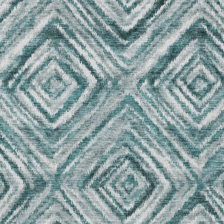 8' X 10' Teal Blue Aqua And Gray Geometric Washable Indoor Outdoor Area Rug