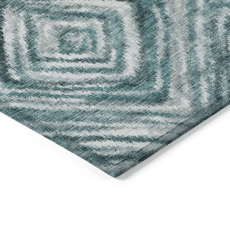 10' X 14' Teal Blue Aqua And Gray Geometric Washable Indoor Outdoor Area Rug