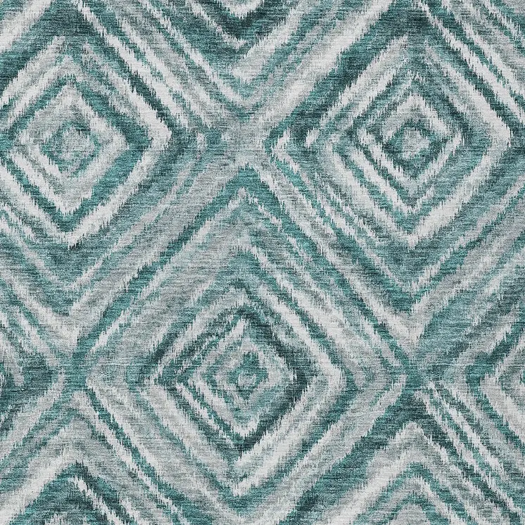 10' X 14' Teal Blue Aqua And Gray Geometric Washable Indoor Outdoor Area Rug