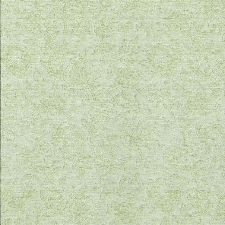 3' X 5' Artichoke Green And Mint Green Floral Washable Indoor Outdoor Area Rug