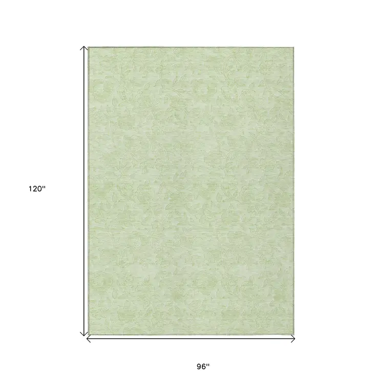 8' X 10' Artichoke Green And Mint Green Floral Washable Indoor Outdoor Area Rug