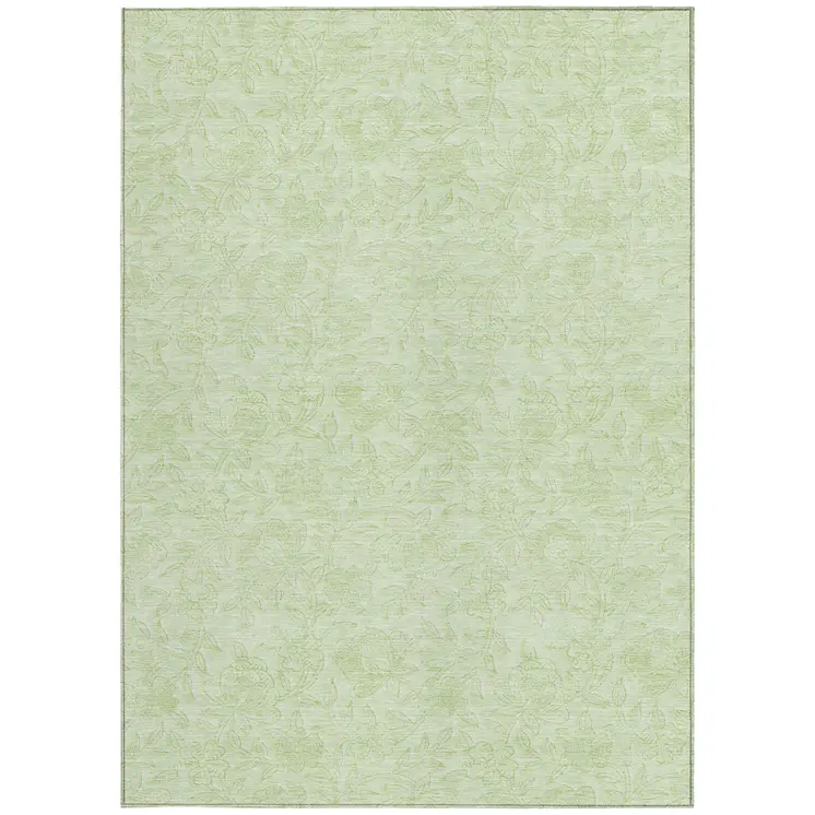 10' X 14' Artichoke Green And Mint Green Floral Washable Indoor Outdoor Area Rug