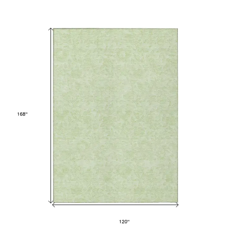 10' X 14' Artichoke Green And Mint Green Floral Washable Indoor Outdoor Area Rug