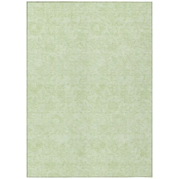 10' X 14' Artichoke Green And Mint Green Floral Washable Indoor Outdoor Area Rug