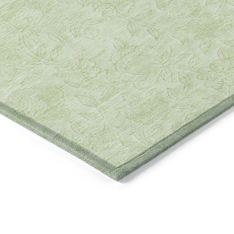 10' X 14' Artichoke Green And Mint Green Floral Washable Indoor Outdoor Area Rug