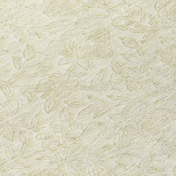 8' Ivory And Beige Round Floral Washable Indoor Outdoor Area Rug
