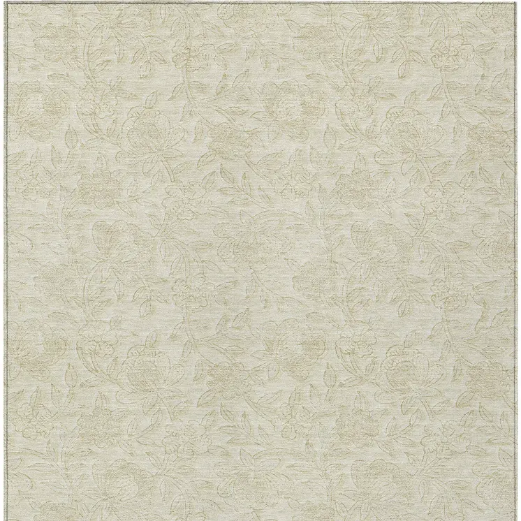 8' X 10' Ivory And Beige Floral Washable Indoor Outdoor Area Rug