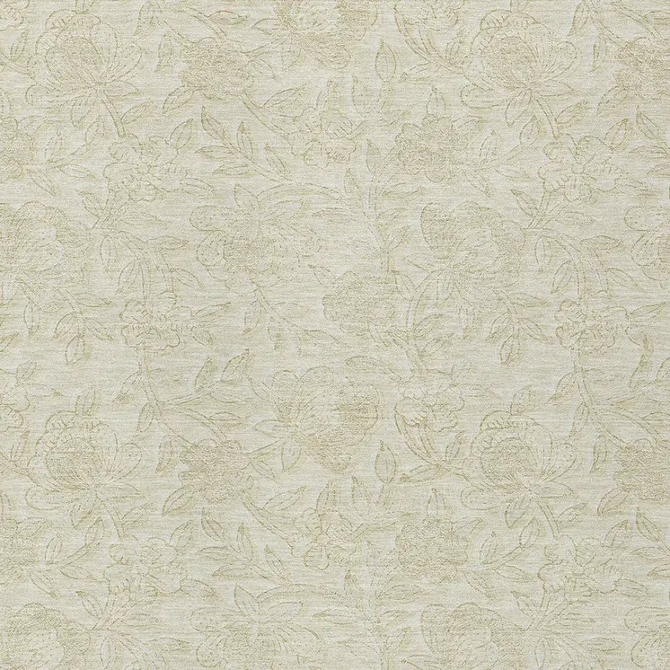 8' X 10' Ivory And Beige Floral Washable Indoor Outdoor Area Rug