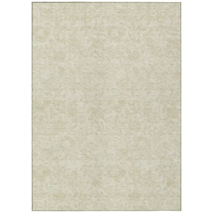 10' X 14' Ivory And Beige Floral Washable Indoor Outdoor Area Rug