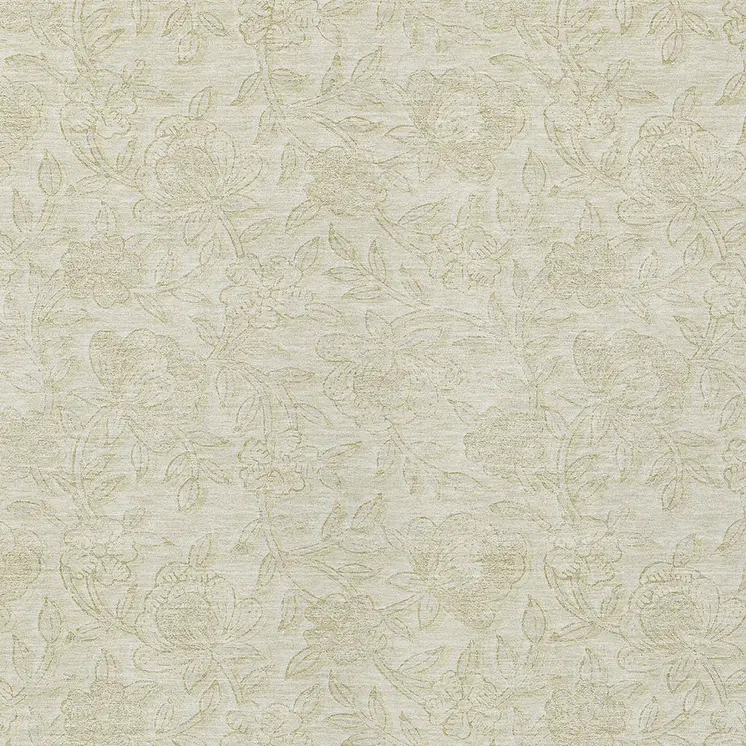 10' X 14' Ivory And Beige Floral Washable Indoor Outdoor Area Rug