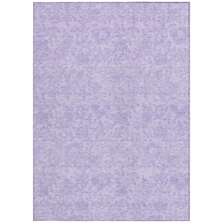 3' X 5' Lilac And Purple Floral Washable Indoor Outdoor Area Rug