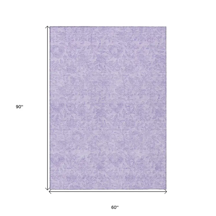 5' X 8' Lilac And Purple Floral Washable Indoor Outdoor Area Rug