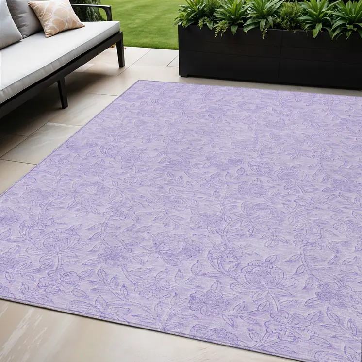 5' X 8' Lilac And Purple Floral Washable Indoor Outdoor Area Rug