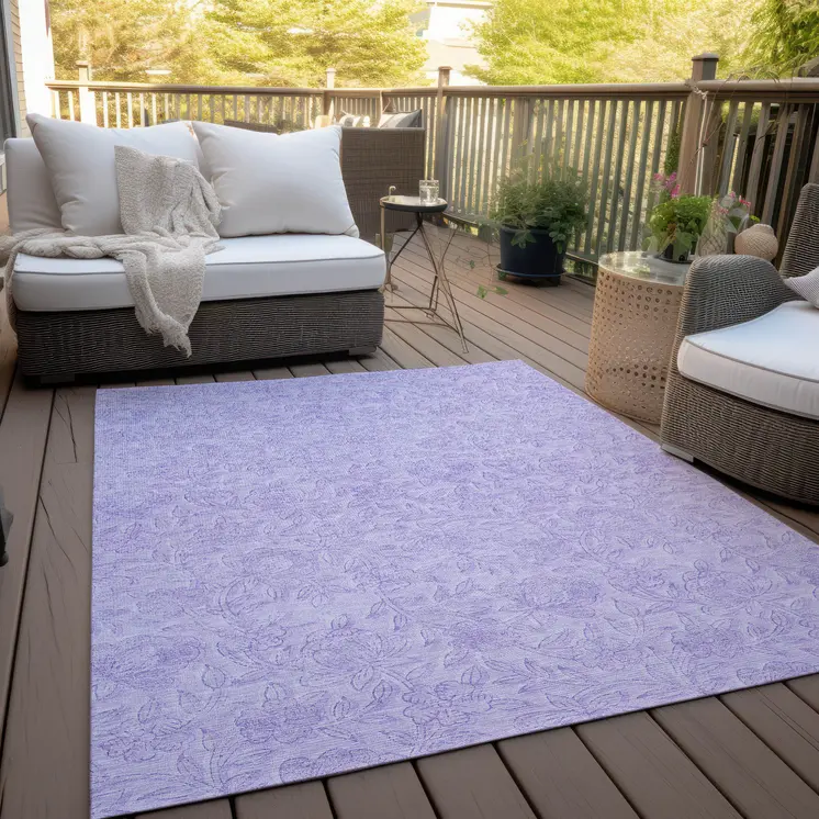 5' X 8' Lilac And Purple Floral Washable Indoor Outdoor Area Rug