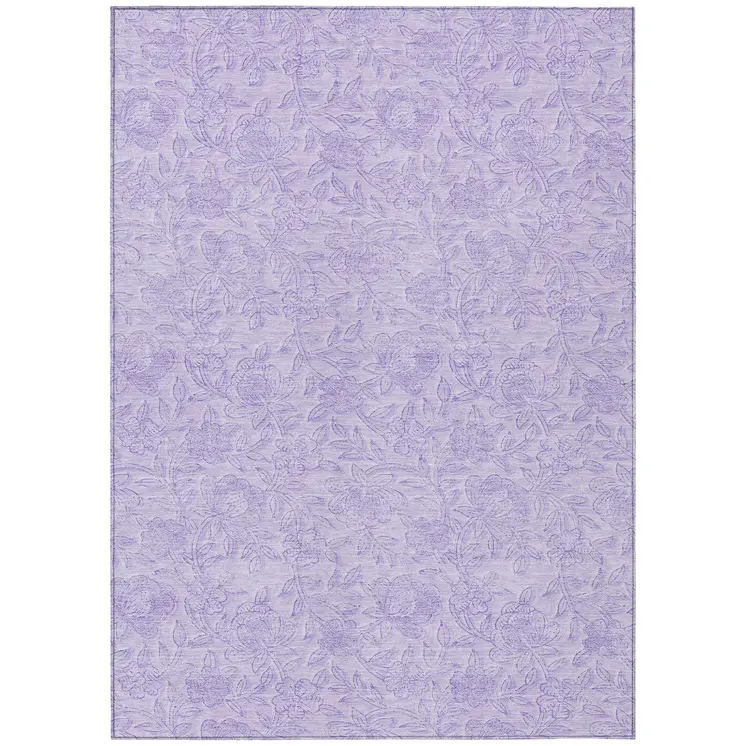5' X 8' Lilac And Purple Floral Washable Indoor Outdoor Area Rug