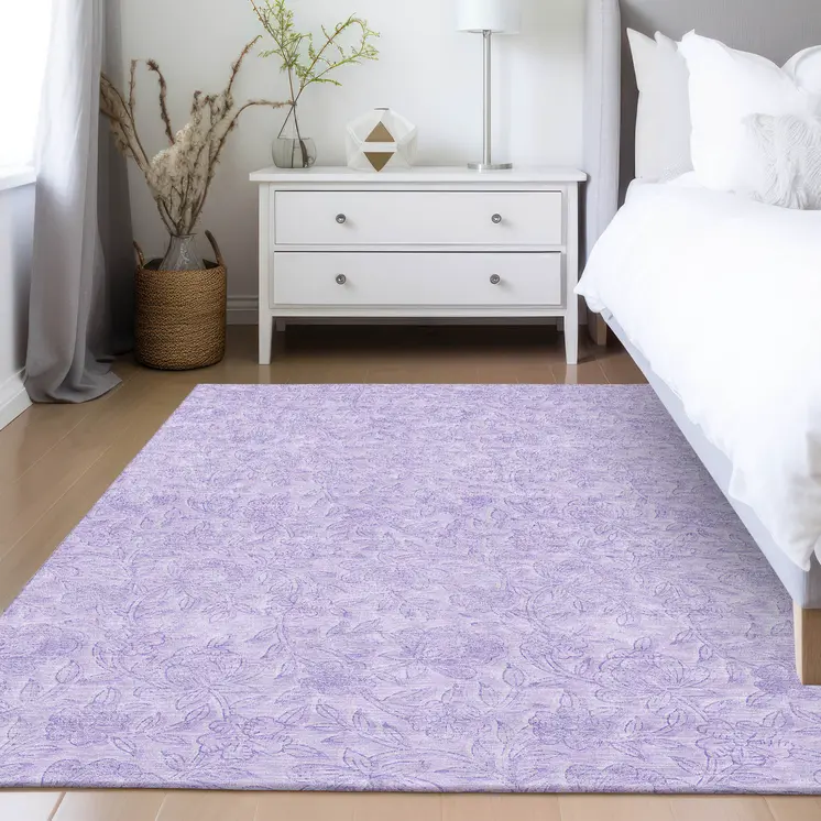 5' X 8' Lilac And Purple Floral Washable Indoor Outdoor Area Rug